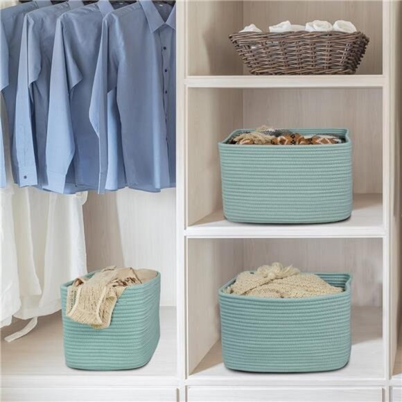 Cotton Rope storage Basket Bins Woven Basket for Organizing Shelves Rectangle - Picture 6 of 8